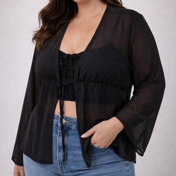 Dynamite Tops - $50 Retail – Dynamite Jet Black Sheer Tie Front Blouse XL NWT